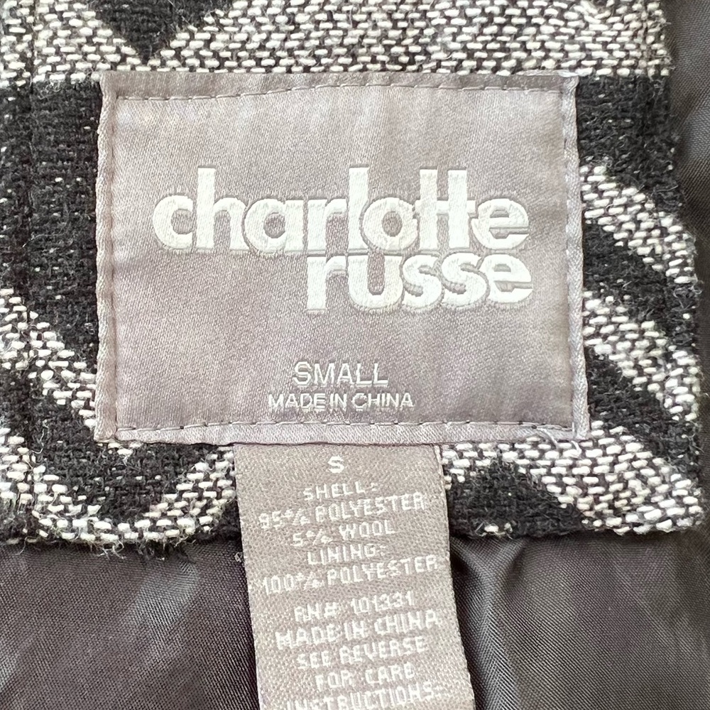 Wool Blend Coat Belted Wrap Geometric Zigzag Charlotte Russe Black Gray Small S - Picture 6 of 15
